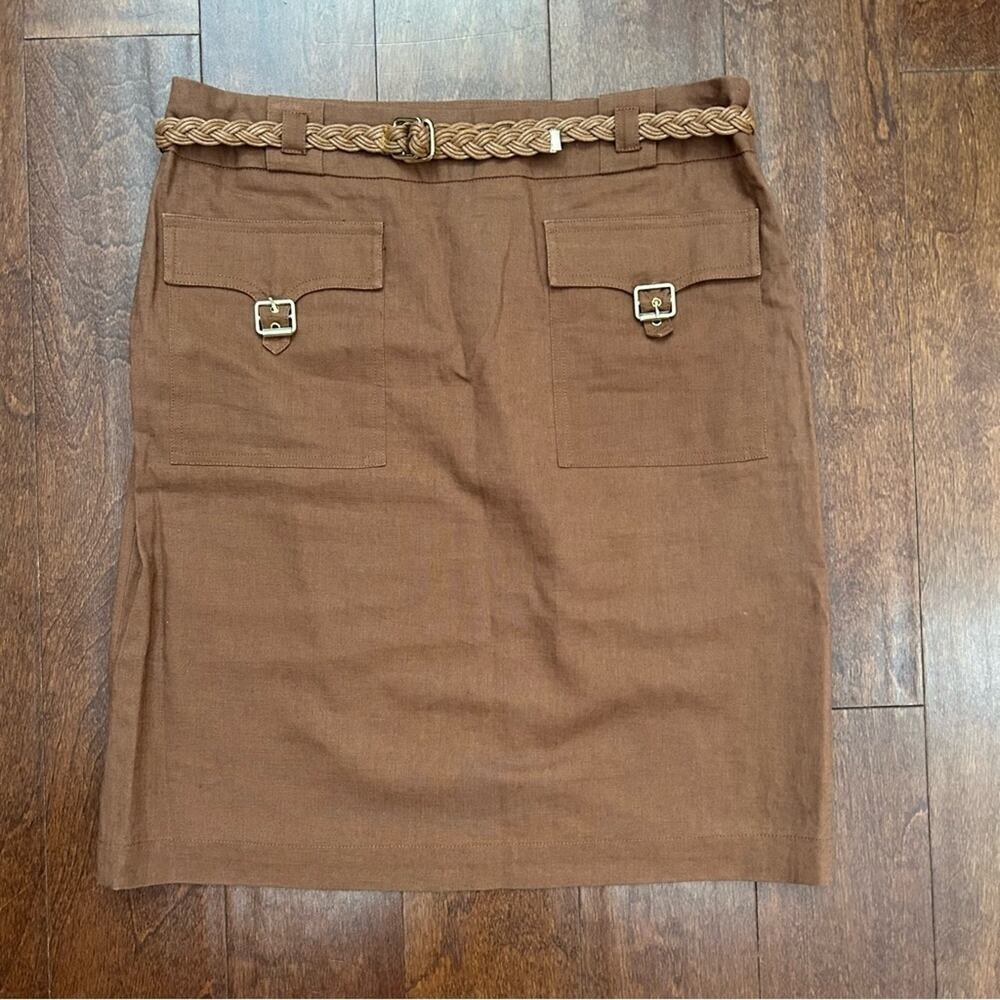 Cortefiel Woman Linen and Cotton Brown Skirt with Braided Belt, Size 8